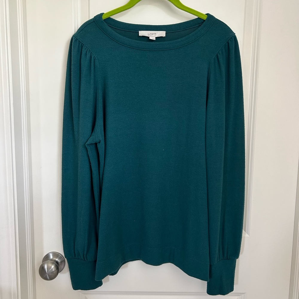 LOFT Teal Ribbed Long Sleeve Sweater Blouse
